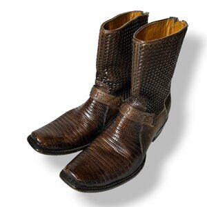 Cuadra Men's sz 10.5 Genuine Teju Lizard Western Boots Brown Square Toe Leather